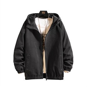 2021秋季新款日系黑墙大码男纯色连帽休闲夹克外套J6001-P55图片