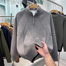 cleanfit黑色针织开衫外套男款春秋高级感慵懒风韩系立领拉链毛衣，男装针织衫/毛衣，星座218-8