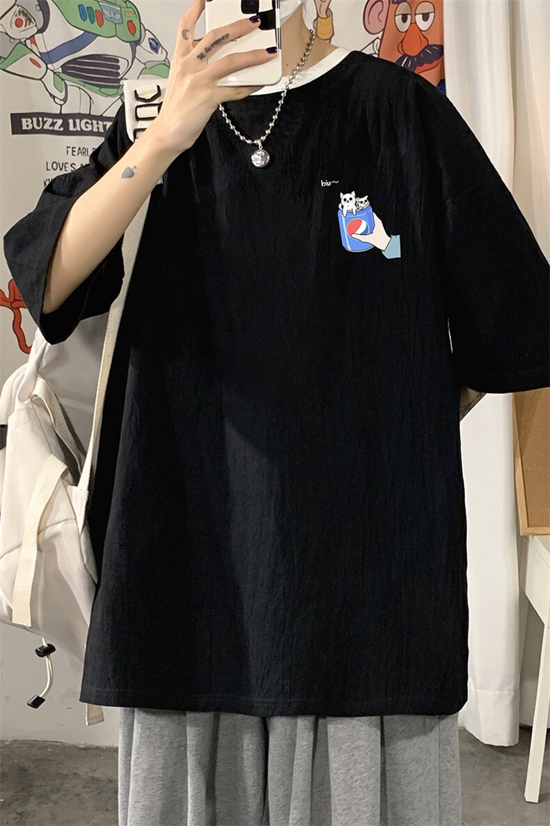 YT26262-P30亚短袖t恤男大码五分袖男宽松七分袖海报风,男装T恤,电商A040