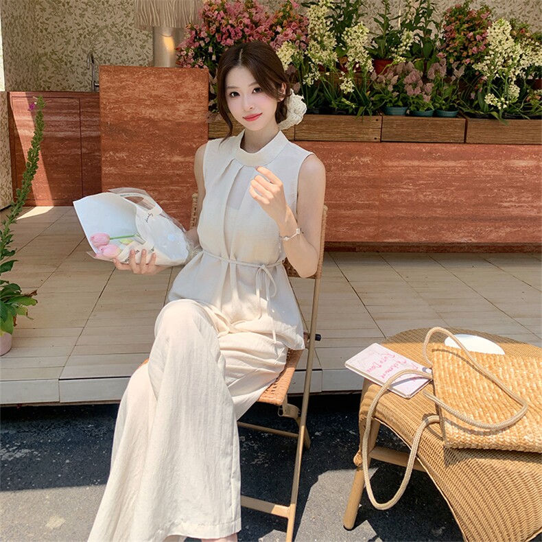 韩版时尚高级感两件套女2025夏季新款无袖背心上衣阔腿裤套装潮,女装套装/套裙,2C022