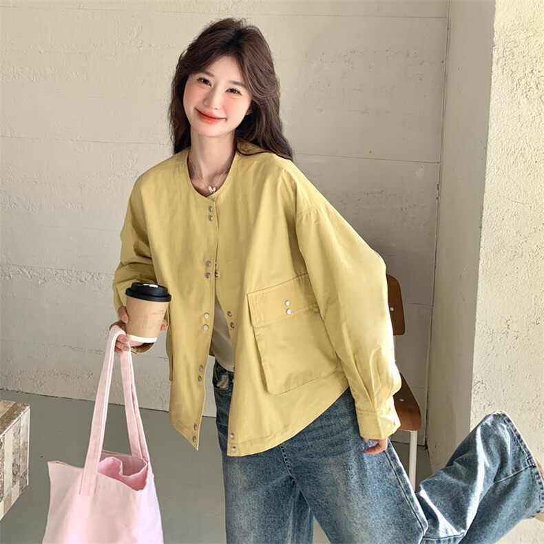 黄色工装外套女春秋2025新款减龄独特设计洋气棒球服式上衣夹克,女装短外套,2D143