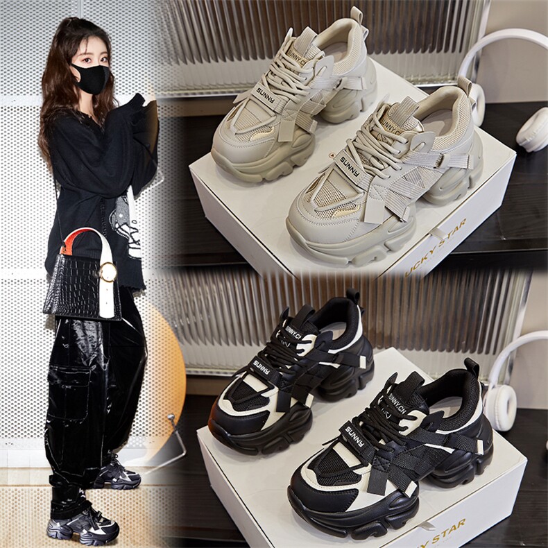 真皮老爹鞋女2023秋季新款厚底运动鞋女机能风女鞋休闲百搭鞋子女,女鞋休闲鞋,电商A223