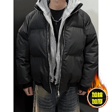 现货高品质重磅工艺美式高街假两件PU皮棉衣男女加厚棉服外套，男装棉衣，电商A443