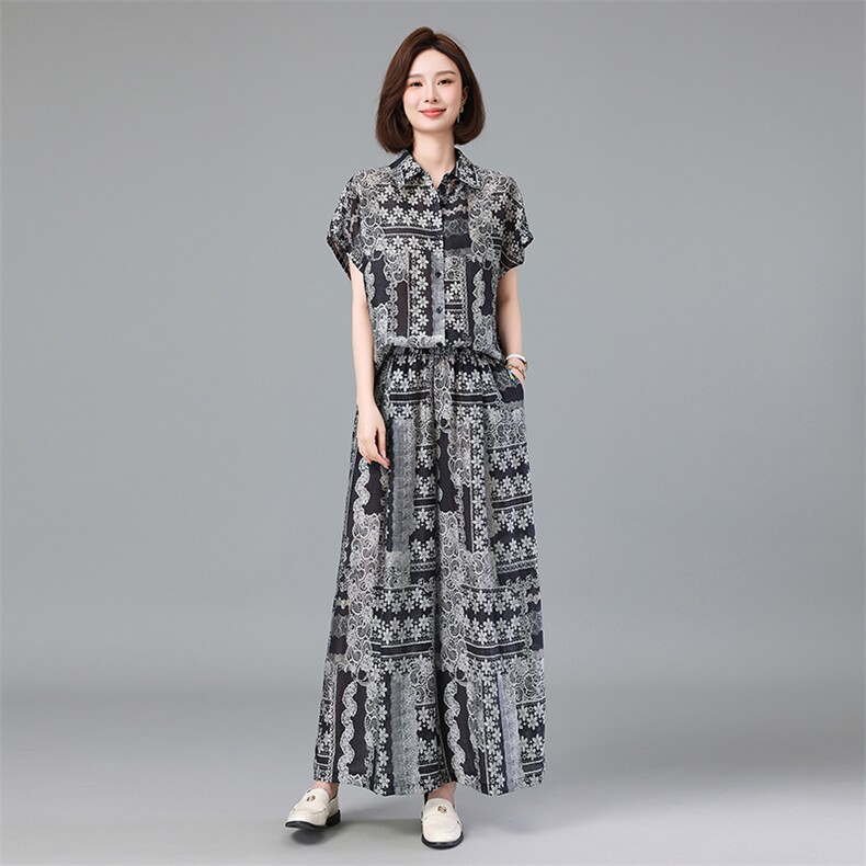法式度假风印花连衣裙女2025夏季新款气质高级感宽松显瘦a字长裙,女装套装/套裙,深水步