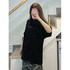 H0785-P35热熔工艺前后刺绣螺纹领+包边拉肩情侣款短袖T恤，女装T恤，星座617A-2
