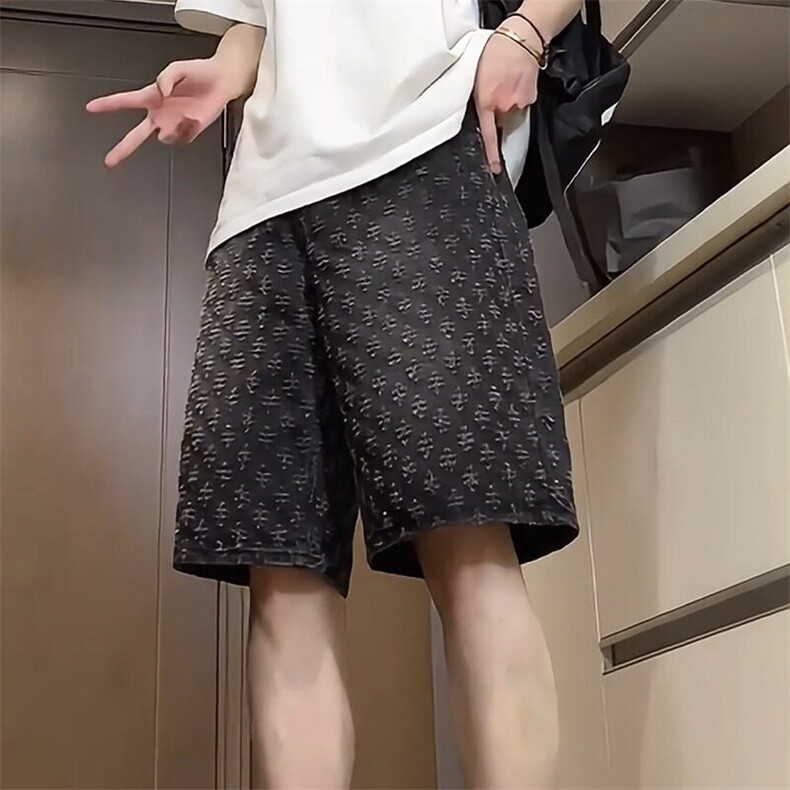 网图现货美式高街复古牛仔提花五分裤男K1107/特p35,男装牛仔裤,星座205-3