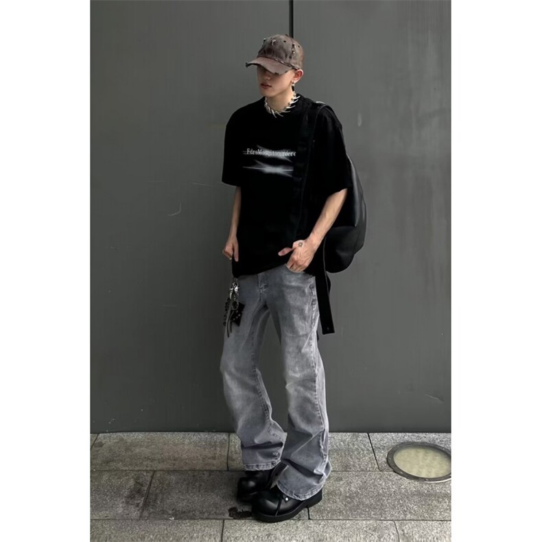 美式高街复古水洗黄泥染牛仔裤男宽松直筒长裤1001-1-N789-P55,男装牛仔裤,星座1001-1