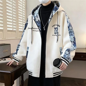 LY007连帽棒球服外套男美式宽松休闲夹克青少年超大码开衫卫衣图片