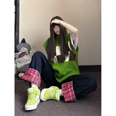 【有货】美式格子拼接卷边牛仔裤男女阔腿裤子高街NZ011HH-特P48，男装牛仔裤，星座1007（原301D）