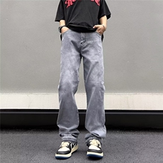 牛仔裤男美式vibe裤子2023夏季高街潮牌直筒百搭水洗裤N08160-P45，男装牛仔裤，星座308B-1