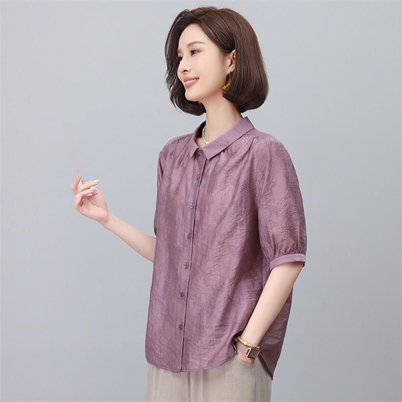 高端天丝短袖衬衫女夏季薄2025新款中年妈妈休闲气质百搭减龄上衣，女装衬衫，悦见她