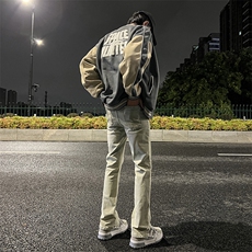 2025春夏男款阔腿牛仔裤男小众撞色新款高腰显瘦裤子潮YD754-P50，男装牛仔裤，电商A178