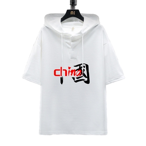 LD54189-P45 连帽短袖t恤男大码胖子带帽五分袖中袖 展架图片