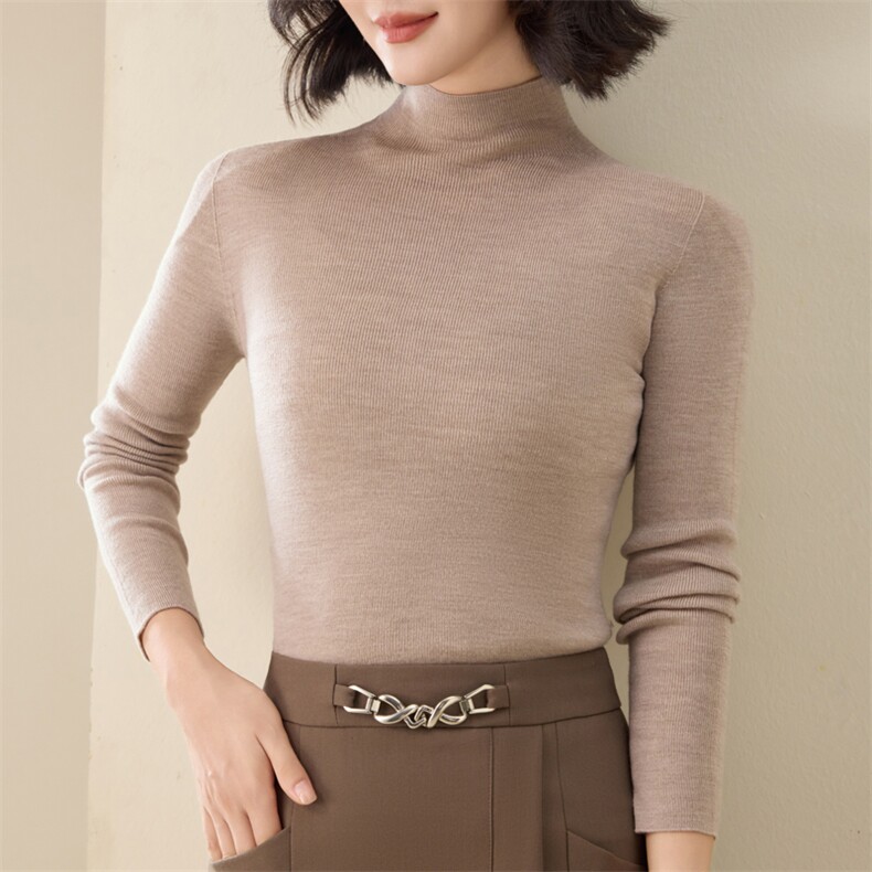 2025秋冬百搭时尚简约半高领长袖打底保暖修身针织衫，女装羊毛衫，凯思米羊绒