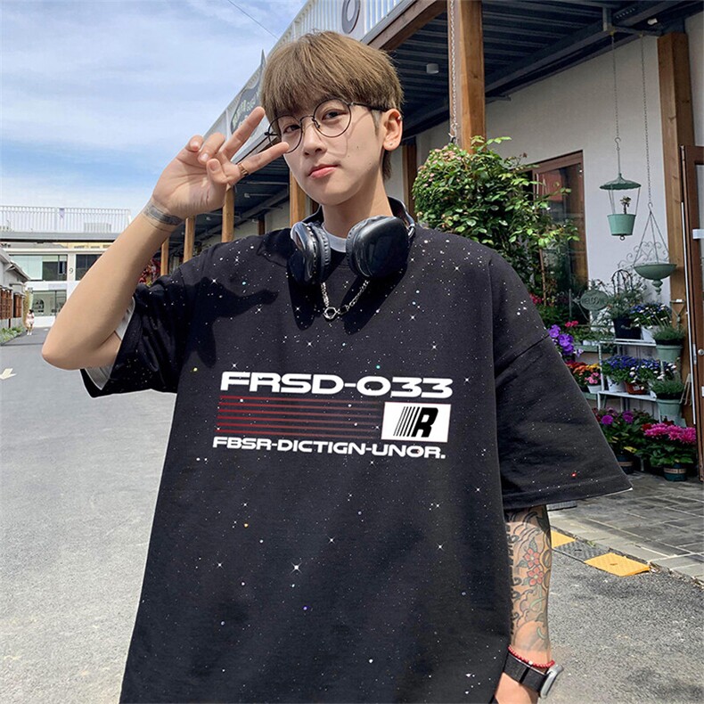可48小时发货支持抖音得物来样二开 美式满天星亮片短袖T恤MTX648图片