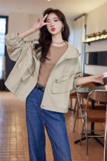 现货2024春装新款甜酷工装短外套休闲连帽百搭上衣，女装短外套，深水步