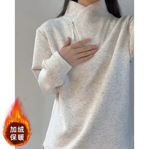 半拉链运动加绒卫衣套头长袖银狐绒衣服男女休闲秋冬 WY65图片