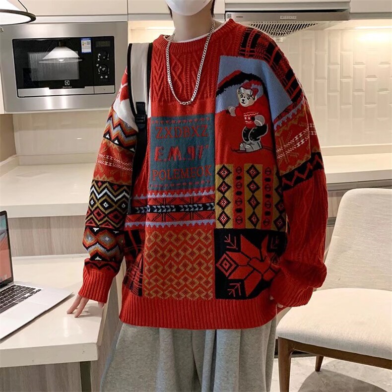 2023新款宽松韩版情侣装春季毛衣男复古慵懒风日系上衣服Y09-P65,男装针织衫/毛衣,星座1008-1