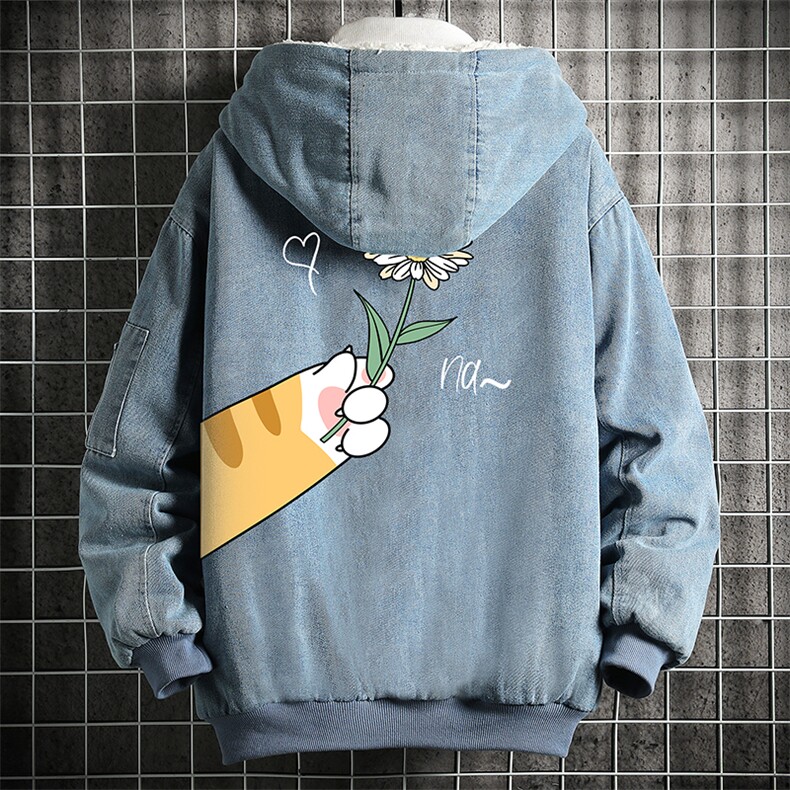 牛仔外套男大码加厚加绒衣男羊羔毛服男NM53265-P140网格,男装棉衣,电商A040A