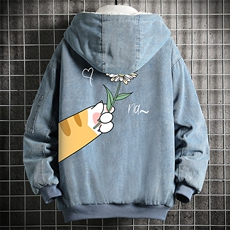 牛仔外套男大码加厚加绒衣男羊羔毛服男NM53265-P140网格，男装棉衣，电商A040A