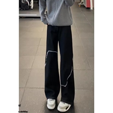 黑刺绣解构牛仔裤男潮牌复古廓形休闲宽松阔腿长裤N8806，男装牛仔裤，星座1116A（原606A-3）