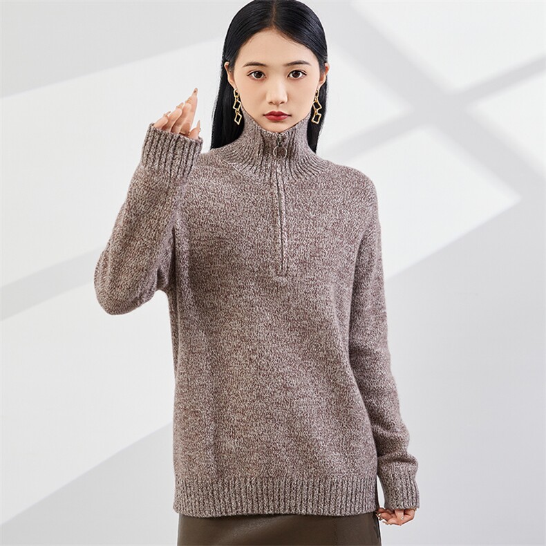 时尚百搭半拉链高领羊绒衫简约大气秋冬必备单品,女装羊绒衫,美够羊绒