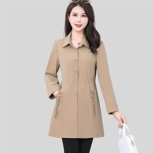 2025新款春季女装时尚妈妈装翻领长袖宽松休闲中长风衣外套女减龄图片