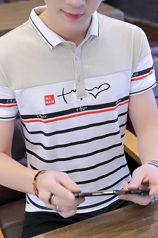 8026-P35夏季男士短袖t恤翻领条纹上衣有带领polo衫韩版潮流,男装T恤,电商D310（原电商305）