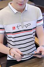 8026-P35夏季男士短袖t恤翻领条纹上衣有带领polo衫韩版潮流，男装T恤，电商D310（原电商305）