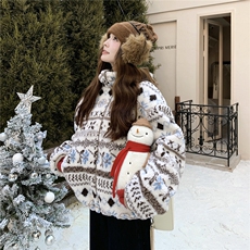 【新品】冰川雪人花纹仿羊羔毛外套2C326-W330-P205-K308，女装棉衣/棉服，2C326