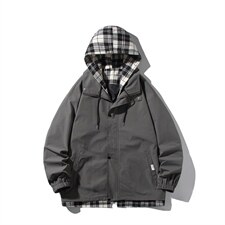 JK6006/P75春装新款白底平铺假两潮撞色连帽夹克男女大码上衣控99,男装夹克,电商A141