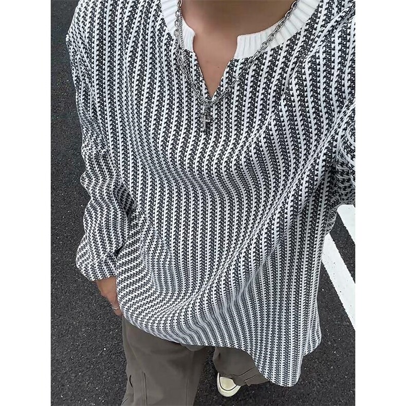 270g百搭鱼骨纹V领长袖T恤男小香风宽松打底衫T24550-特P28控58，男装T恤，电商A001