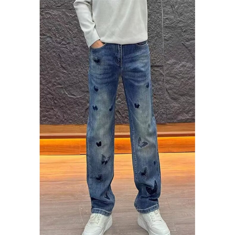 【008】刺绣牛仔裤男新款宽松阔腿直筒裤休闲裤 A079-N352-P54图片