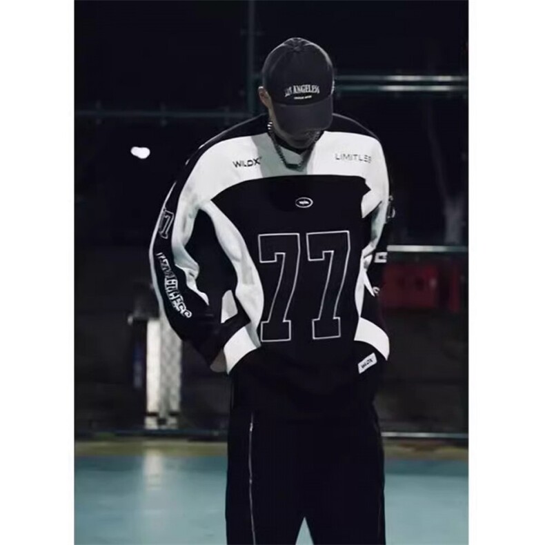 美式重磅硬挺机车服卫衣男春秋撞色拼接无帽衫cleanfit赛车服外套,男装工装外套,四季星座505