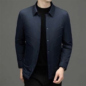 冬季男士新款棉衣商务休闲棉服中年厚款保暖翻领纯色外套图片