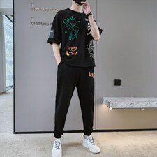 2023夏季新款短袖T恤套装运动休闲宽松潮流两件套男装F306P68，男装休闲套装，电商A086