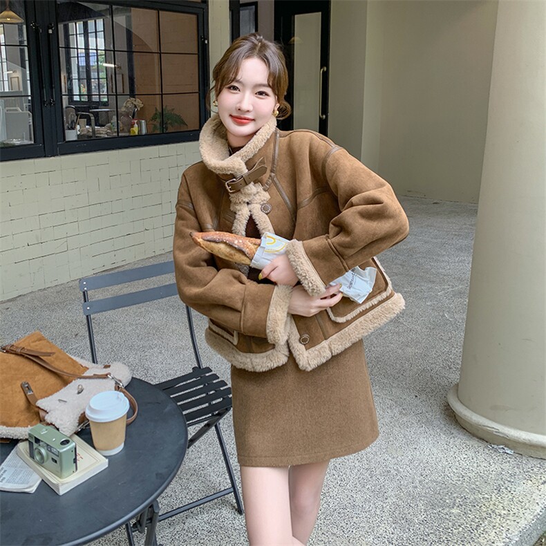2024年冬季新款皮毛一体仿羊羔毛外套女0152,女装羊羔毛/颗粒绒,秋水欣儿