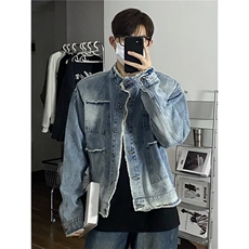 美式复古牛仔外套春秋新款设计感小众宽松百搭夹克上衣，男装工装外套，星座506A