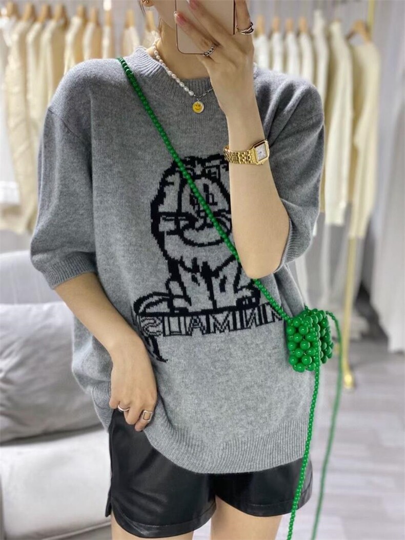 新款洋气花高领休闲宽松时尚百搭慵懒风糖果色针织全羊毛，其它，纳影