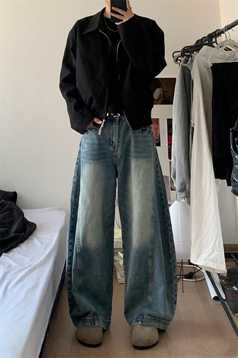 春季美式ins高街hiphop水洗弯刀牛仔裤货号K25128PP60,男装牛仔裤,电商A063