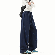 8XL-M直筒卫裤男宽松撞色哈苏线休闲运动裤设计感长裤子K9175P48，男装休闲裤，电商D206-1