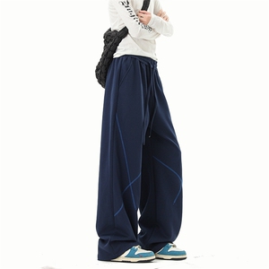 8XL-M 直筒卫裤男宽松撞色哈苏线休闲运动裤设计感长裤子K9175P48图片