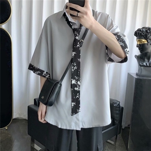 坠感领带衬衫男冰丝潮流帅气学院风DK制服套七分袖衬衣LS1028 P29图片