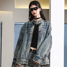 XZ0579-P75韩版潮牌机甲做旧水洗毛边牛仔夹克男女春秋季休闲外套，男装工装外套，电商C233