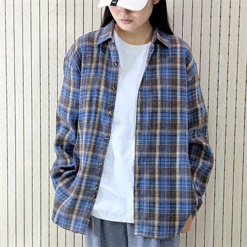 春季新款现货（跨境电商）格子男女情侣款潮流宽松格纹衬衣,男装衬衫,星座1107-1