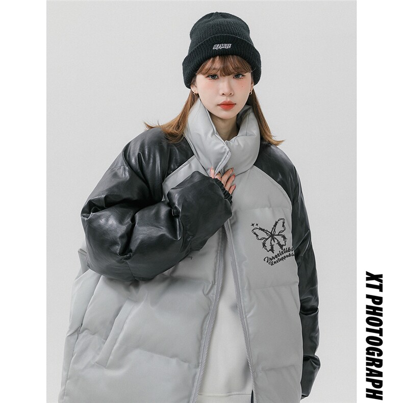 中性风23新款冬季时尚百搭PU皮加厚棉服外套MY65203P125控168图片