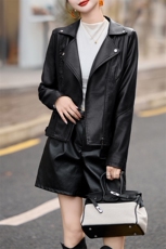 海宁皮衣女2024秋冬修身仿绵羊皮女士短款皮夹克小个子气质皮外套，女装皮衣，潮流依族