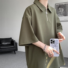 8XL-M半拉链短袖t恤特大码美式高街polo体恤衫翻领半袖DX1215/P35，男装T恤，电商B238