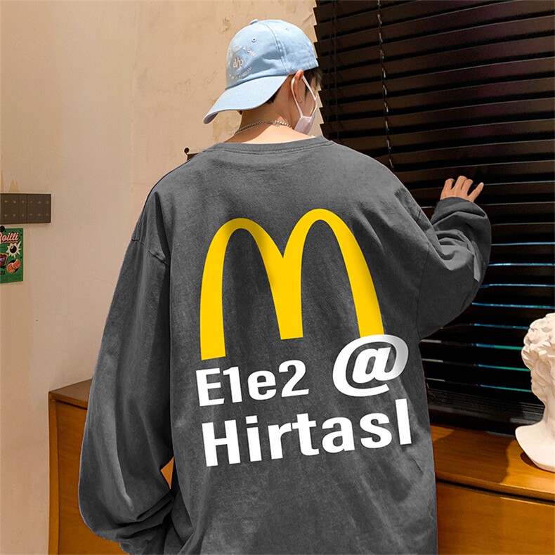 直播品质重磅纯棉美式蜡染水洗做旧潮牌宽松长袖t恤CT356特P38,男装T恤,电商A486
