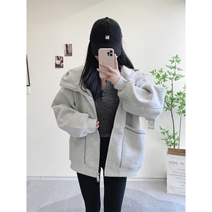 抖音得物高品质秋冬美式高街重磅结构辑明线纹理连帽卫衣外套W111图片